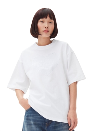 Heavy Cotton Drop Shoulder Heart tee Bright White T4033 Ganni 